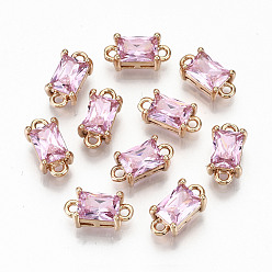 Бледно-Розовый Прозрачные стеклянные соединители звеньев, с легкими золотыми тонами латуни, долговечный, без кадмия и без свинца, прямоугольные, розовый жемчуг, 12x6x4.5 мм, отверстие : 1.4 мм