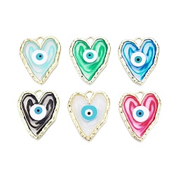 Mixed Color Alloy Enamel Pendants, Golden, Heart with Evil Eye, Mixed Color, 37.5x31x2mm, Hole: 4x5mm