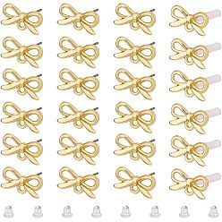 Light Gold 40 шт. Детали серьги-гвоздики из сплава, с горизонтальными петлями и стальными штифтами, бантом, с 80 пластиковыми ушными гайками, золотой свет, 8x14 мм, отверстие : 1.4 мм, штифты : 0.7 мм