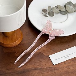 Pink Вилки для волос из ацетата целлюлозы, с пластиковой имитацией жемчуга, аксессуары для волос для женщин и девочек, бабочка, розовые, 150 мм