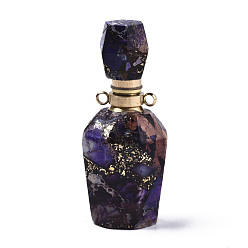 Purple Assembled Synthetic Pyrite and Imperial Jasper Openable Perfume Bottle Pendants, with Brass Findings, Dyed, Purple, capacity: 1ml(0.03 fl. oz), 41~42x17~18x17~18mm, Hole: 1.8mm, Capacity: 1ml(0.03 fl. oz)
