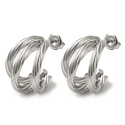 Stainless Steel Color Non-Tarnish 304 Stainless Steel Stud Earrings, Split Earrings, Half Hoop Earrings, Stainless Steel Color, 19x16mm