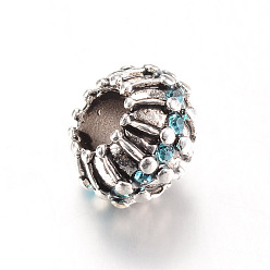 Аквамарин Европейские бусины, сплав, стразы , бусины с большим отверстием, рондель, аквамарин, 10x7~8 мм, отверстие : 5 мм