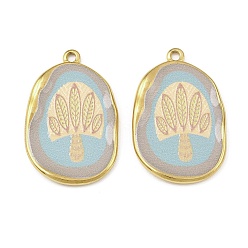 Розово-Коричневый Печатные 304 подвески из нержавеющей стали, овальные с деревом, реальный 18 k позолоченный, вакуумное покрытие pvd, розово-коричневый, 33.5x22x2.5 мм, отверстие : 2 мм