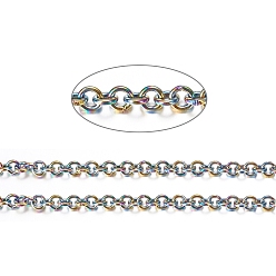Rainbow Color Ионное покрытие (ip) 304 роликовая цепь из нержавеющей стали, отрыгивающая цепь, с катушкой, для изготовления ювелирных изделий, несварные, Радуга цветов, 4x0.9 мм, около 32.8 футов (10 м) / рулон