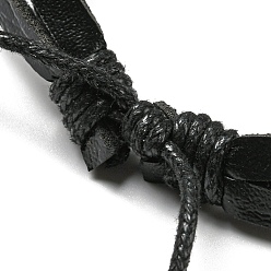 Noir 4pcs 4 ensemble de bracelets à cordon en simili cuir tressé réglable de style, bracelets extensibles en perles de bois et d'alliage pour hommes, noir, diamètre intérieur: 2~3-1/8 pouce (5.1~8 cm), 1 pc / style