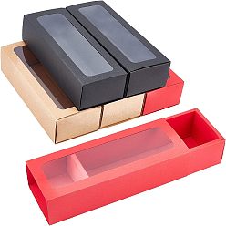 Mixed Color Drawer Kraft Paper Box, Festival Gift Wrapping Boxes, Gift Packaging Boxes, for Jewelry, Wedding Party, with Windows, Mixed Color, 24.5x9x6cm, 3 colors, 2sets/color, 6sets/bag
