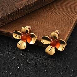 Красный Агат 304 из нержавеющей стали серьги, с естественным сердолика, реальный 18 k позолоченный, 23.5x26.5 мм, регулируемый