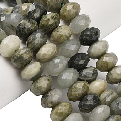 Rutilated Кварц Натуральные зеленые рутиловые кварцевые бусины, рондель, граненые, 11~12x8~8.5 мм, отверстие : 1.6 мм, около 47~48 шт / нитка, 15.24~15.75 дюйм (38.7~40 см)
