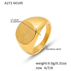 Butterfly 304 Stainless Steel Finger Rings, Golden, Butterfly, US Size 7(17.3mm)