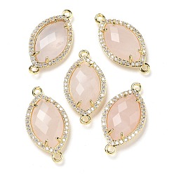 Розовый Кварц Натуральный розовый кварц ограненный коннекторный конский глаз подвески, покрытие стойки латунное микропаве прозрачные звенья кубического циркония, золотые, 26.5~27x14x5 мм, отверстие : 1.6 мм