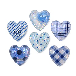 Сердце Прозрачные смолы кабошоны, с блестка, сердце, 23x22.5~23x7~7.5 мм