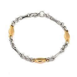 Golden & Stainless Steel Color Ion Plating(IP) Two Tone 201 Stainless Steel Oval & Bar Link Chain Bracelet, 304 Stainless Steel Clasps, Golden & Stainless Steel Color, 9 inch(22.9cm), Wide: 7mm