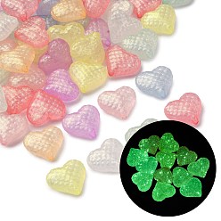 (52) Непрозрачная лаванда Светящиеся прозрачные акриловые бусины, сердце, с блеском порошок, светится в темноте, разноцветные, 17x20x9 мм, отверстие : 2 мм, 359 шт / 500 г