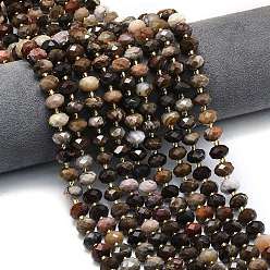 Деревянное Окаменение Природные окаменелое дерево бисер пряди, граненые, рондель, с бисером, 8.5~10x5.5~6.5 мм, отверстие : 1 мм, около 43~45 шт / нитка, 15.35'' (39 см)