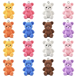 Mixed Color 16Pcs 8 Colors 3D Resin Pendants, Bear, with Platinum Iron Loop, Mixed Color, 28x21mm, 2pcs/color