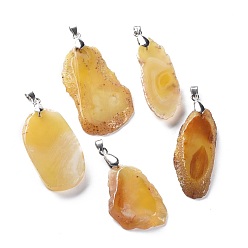 Natural Agate Natural Agate Big Pendants, with Platinum Plated Brass Bails, Nuggets, 40~56.2x19.2~30.5x5~6.5mm, Hole: 6x4mm