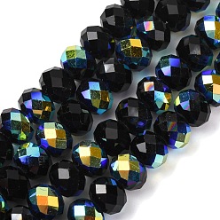 Черный Гальванизируйте прозрачное стекло бисер нитей, рондель, с покрытием AB цвета, с половиным покрытием, граненые, чёрные, 8x6 мм, отверстие : 1.2 мм, около 78~80 шт / нитка, 6.89~19.02'' (47.5~48.3 см)