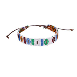Rectangle Браслет из хлопкового плоского шнура с восковыми веревками, Плетеный регулируемый браслет в этническом стиле для женщин, прямоугольные, 7-1/4 дюйм (18.5 см)