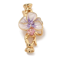 Бледно-Розовый Латунное микропейв, прозрачный кубический цирконий, складные застежки, без никеля , с эмалью, цветок, розовый жемчуг, 34x16x9 мм, отверстие : 4.5 мм