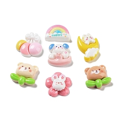 (52) Непрозрачная лаванда Непрозрачные кабошоны из смолы, цветок, радуга и медведь, разнообразные, разноцветные, 13.5~25x17~21.5x5.5~8 мм