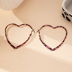 Платина Полое сердце с леопардовым принтом литые серьги-кольца, платина, 53x55x5.5 мм