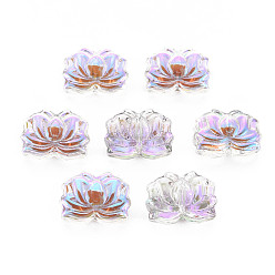 Plum Electroplate Transparent Glass Beads, Half Plated, Lotus Flower, Plum, 10.5x14.5x7mm, Hole: 1mm