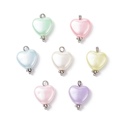 Нержавеющая Сталь Цвет Непрозрачные акриловые подвески сердце, с медными петлями, цвет нержавеющей стали, 17x12.5x5 мм, отверстие : 2.5 мм