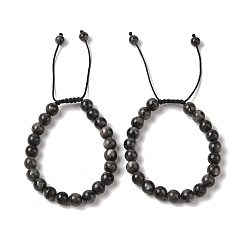 Larvikite Браслеты из круглых бусин из натурального ларвикита 8мм, плетеные из бусин, регулируемые браслеты из нейлонового шнура для женщин и мужчин, внутренний диаметр: 1-7/8~2-7/8 дюйм (4.9~7.3 см)