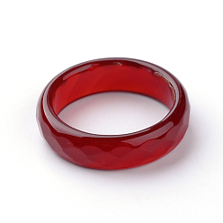 Red Natural Agate Finger Ring, Wide Band Ring, Dyed, Faceted, Red, 17~18mm