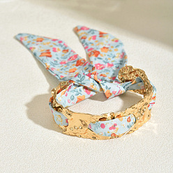 Oval Женские браслеты-манжеты из фактурной ткани с цветочным узором, золотые, овальные, внутренний диаметр: 2.36 дюйм (6 см)
