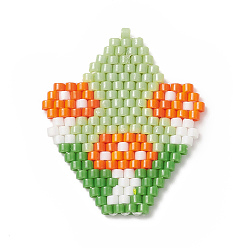 Lime Green Handmade Loom Pattern MIYUKI Seed Beads, Rhombus with Mushroom Pendants, Lime Green, 28x24x1.8mm, Hole: 0.7mm