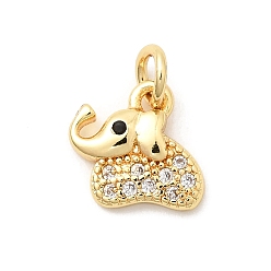 Настоящее золото 18K Латунные микро проложить кубического циркония подвески, Слон прелести, долговечный, без свинца и без кадмия, стойки покрытие, с целью перехода в кольце, реальный 18 k позолоченный, 8x9x2 мм, отверстие : 2.5 мм