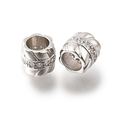 Платинированный 925 бусины из стерлингового серебра с микропаве, прозрачные бусины из кубического циркония, колонка, Реальная платина, 5.5x5 мм, отверстие : 3 мм