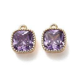 Сливовый Латунные микропаве прозрачные кубические циркониевые подвески, без кадмия, без никеля и без свинца, реальный 18 k позолоченный, кубические, слива, 7x8.5x3.5 мм, отверстие : 1 мм