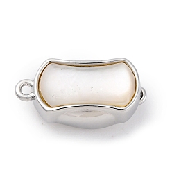 Платина Прямоугольные латунные застежки-коробочки, без кадмия, без никеля и без свинца, с белой скорлупой, платина, 19.5x9.5x7 мм, отверстие : 1.2/1.4 мм