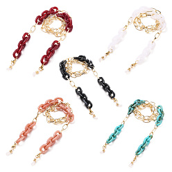 Mixed Color Eyeglasses Chains, Neck Strap for Eyeglasses, with Aluminium & Acrylic Paperclip Chains, 304 Stainless Steel Lobster Claw Clasps and Rubber Loop Ends, Light Gold, Mixed Color, 28.15 inch(71.5cm)