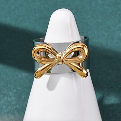 Золотой & Цвет Нержавеющей Стали 304 открытые кольца манжеты из нержавеющей стали, бантом, без свинца, без кадмии и без никеля, золотые и нержавеющая сталь цвет, 19 мм