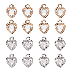 Mixed Color Alloy Charms, with Cubic Zirconia, Heart, Mixed Color, 12x8.5x5mm, Hole: 1mm, 2 colors, 100pcs/box