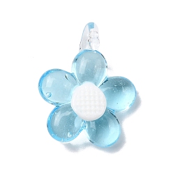 Светло-Голубой Подвески лэмпворк ручной работы, цветок, Небесно-голубой, 27.5~28.5x22.5~23x8~9 мм, отверстие : 1.8 мм