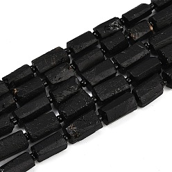 Турмалин Натуральный черный турмалин бисер нитей, граненые, колонка, 7~10x7~10x10~15 мм, отверстие : 1 мм, около 26~31 шт / нитка, 40 см
