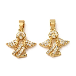 Echt 18 k vergoldet Messing micro pave klare zirkonia anhänger, Engel Charme, echt 18 k vergoldet, 19.5x19x3 mm, Bohrung: 2x4.5 mm