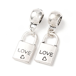Античное Серебро Сплав европейские подвески с подвесками, подвески с большими отверстиями в виде замков любви, античное серебро, 34 мм, отверстие : 5.5 мм