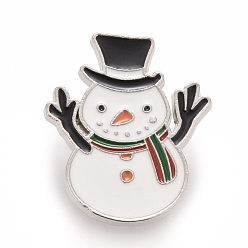 Noir Broche en émail de bonhomme de neige de Noël, insigne en alliage pour vêtements de sac à dos, platine, noir, 27.5x23x1.7mm