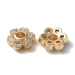 Настоящее золото 14K Покрытие стойки латунный кубический цирконий колпачок из бисера, без кадмия и без свинца, долговечный, цветок, 6-лепесток, реальный 14 k позолоченный, 8x7x2.5 мм, отверстие : 2 мм