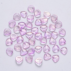 Plum Transparent Spray Painted Glass Charms, with Glitter Powder, Petaline, Plum, 7x8x2.5mm, Hole: 1mm