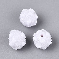 White Opaque Acrylic & Transparent Resin Rhinestone Beads, Rondelle with Heart Pattern, White, 16.5~17.5x15mm, Hole: 2.3mm