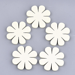Light Yellow Painted Wooden Cabochons, Flower, Light Yellow, 45x45x4mm