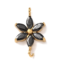 Черный 304 Соединительные элементы из нержавеющей стали в виде цветка, инкрустированные кубическим цирконием., золотые, чёрные, 18.5x11x3 мм, отверстие : 1.6 мм