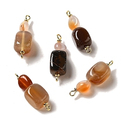 Natural Agate Natural Agate Connector Charms, Nuggets Links with Golden Brass Double Loops, 34~35x10~11x10~11mm, Hole: 1.5mm